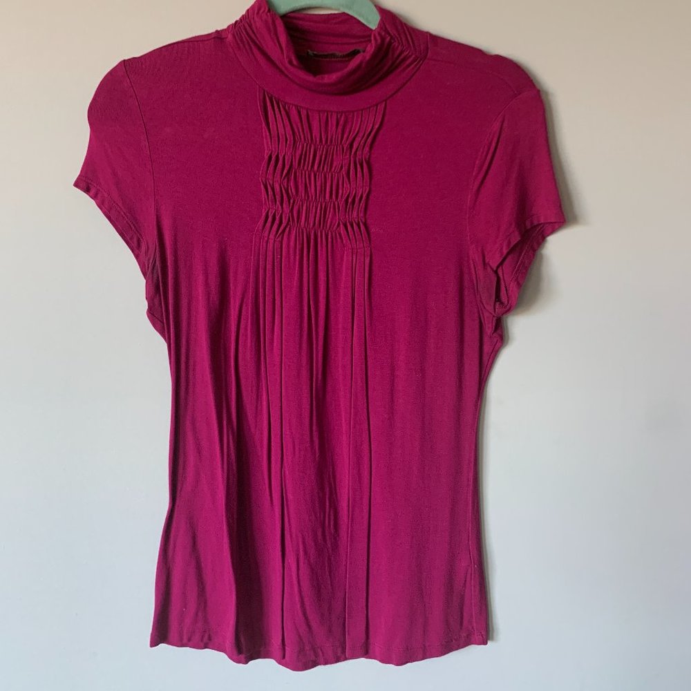 Express Short Sleeve Top - Pink with a Mock Neck